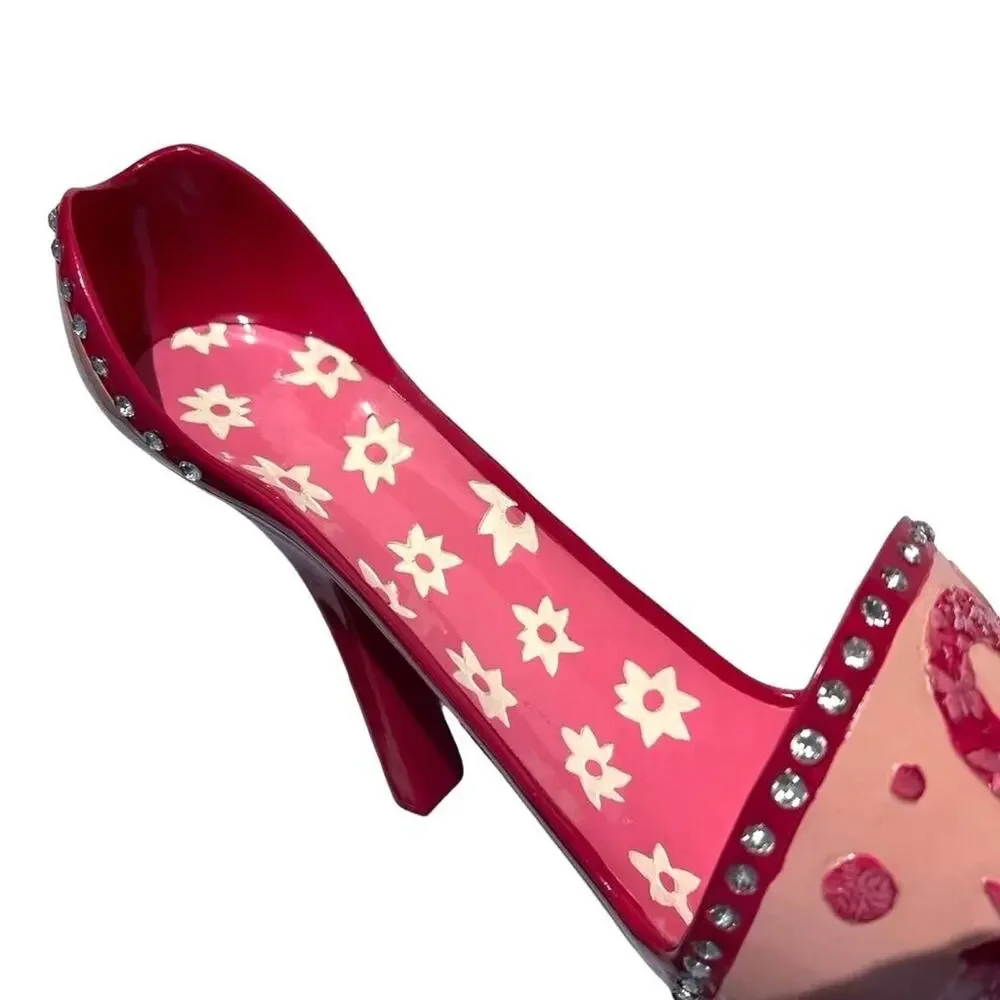 Stiletto High Heel Shoe Wine Bottle Holder Stand Pink Bling Breast Cancer